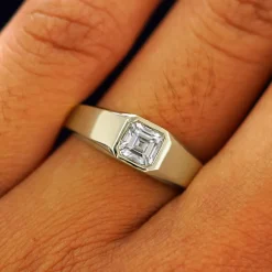 Asscher Moissanite Signet Ring
