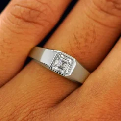 Asscher Moissanite Signet Ring