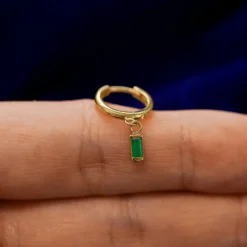 Baguette Emerald Dangle Hoop