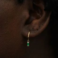 Baguette Emerald Dangle Hoop