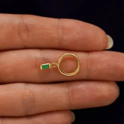Baguette Emerald Dangle Hoop