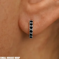 Black Diamond Huggie Hoop