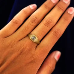 Cushion Salt and Pepper Diamond Signet Ring