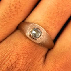 Cushion Salt and Pepper Diamond Signet Ring