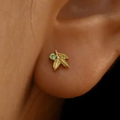 Gemstone 3 Leaves Earring