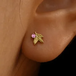 Gemstone 3 Leaves Earring