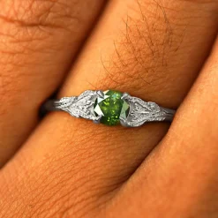 Green Diamond Leaves Ring