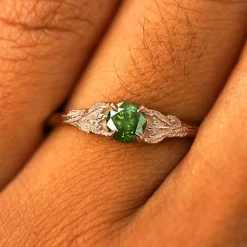 Green Diamond Leaves Ring