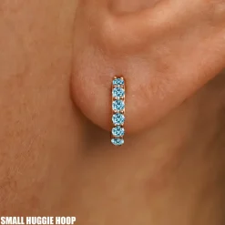 Light Blue Lab Diamond Huggie Hoop
