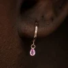 Pear Pink Sapphire Dangle Hoop
