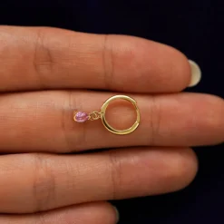 Pear Pink Sapphire Dangle Hoop