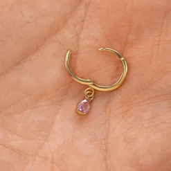 Pear Pink Sapphire Dangle Hoop