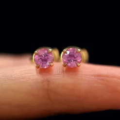 Pink Sapphire Pressure Lock Earring