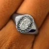 Platinum Oval Diamond Signet Ring