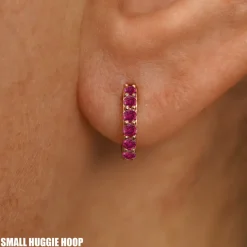 Ruby Huggie Hoop